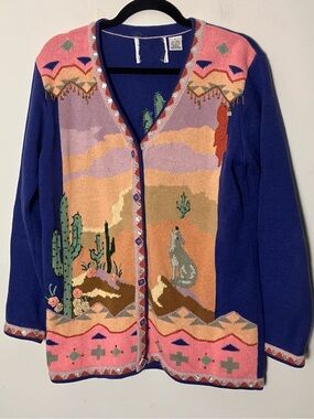 Storybook Knits 90s Vintage Coyote View Desert Cardigan Sweater Small